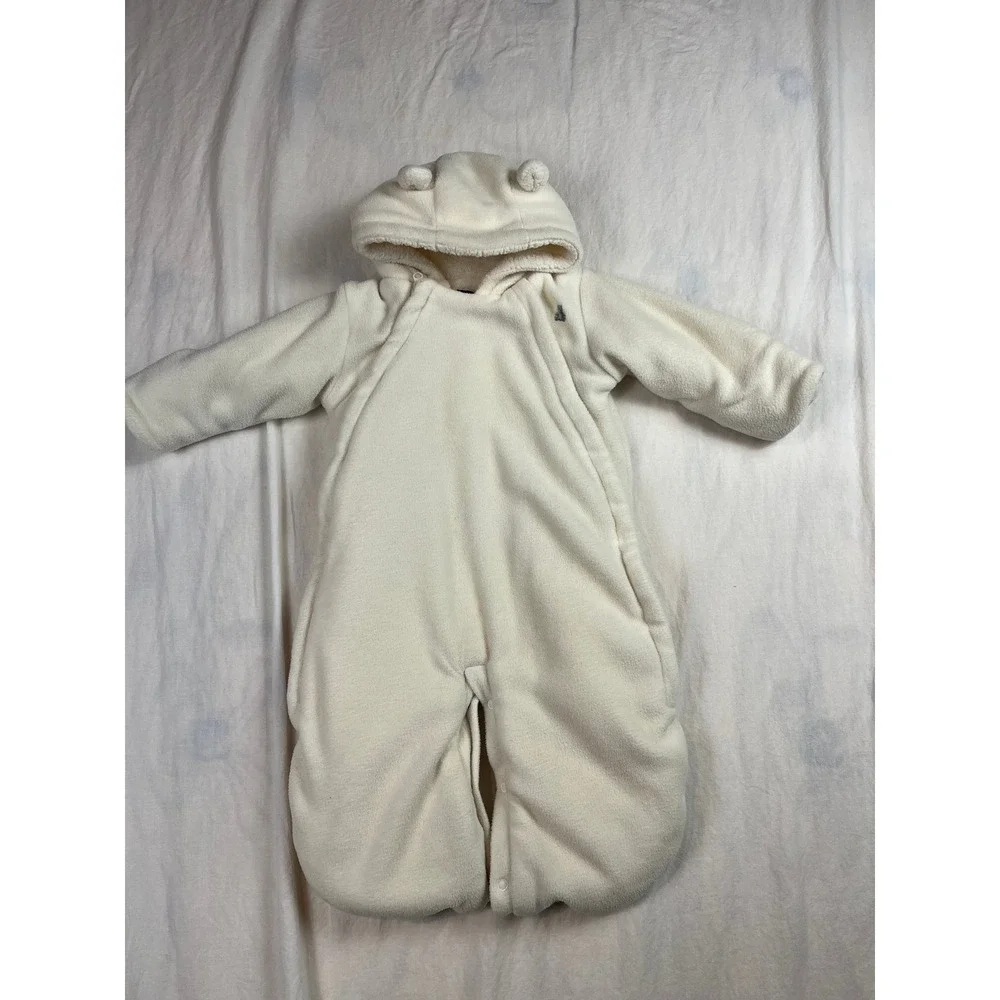 Baby Gap Fleece Bear Bunting Sherpa Lined Pram Suit Cream 6-12‎ Months
